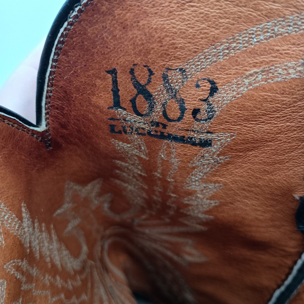 Lucchese 1883 Mens Black Leather Mad Dog Cowboy Boots N1560 Size 11.5 Extra Wide - Picture 12 of 14